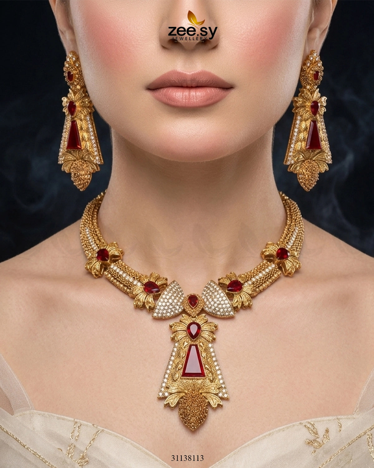 Gilded Gemstone Hasli Necklace Set