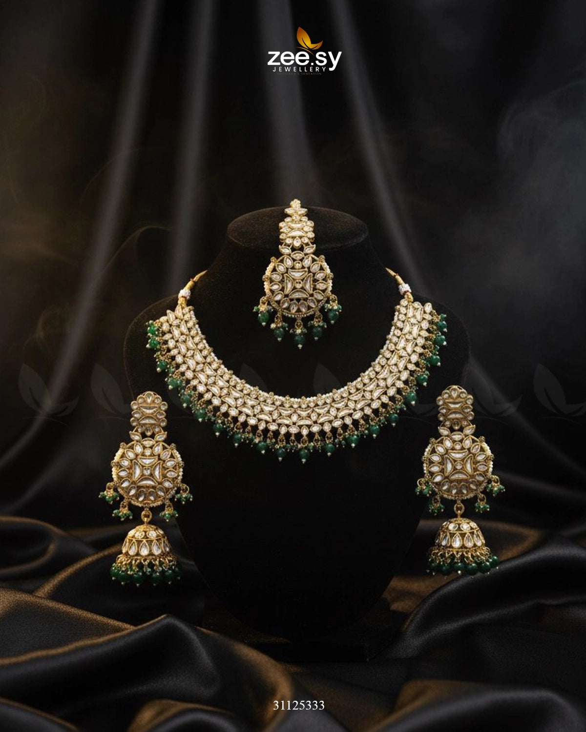 Gilded Perpetual Crystal Necklace Set Golden Green - Zeesy Jewellery