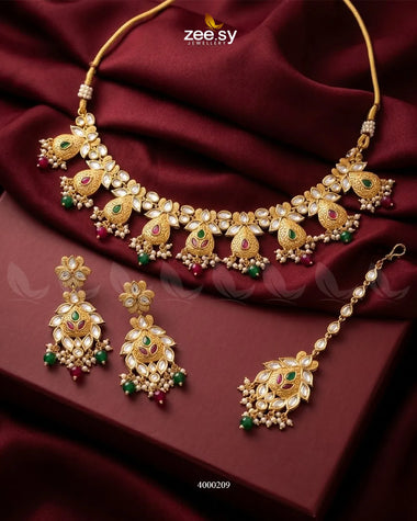 RHS09 Gleam Pearl Drop Necklace Set with red and green pearl dropsewer