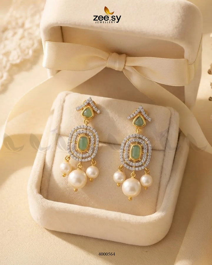 Gleam Pearl Zircon Earrings Golden Mint Green Earrings - Zeesy Jewellery Pakistan | Premium Artificial & Imitation Jewellery