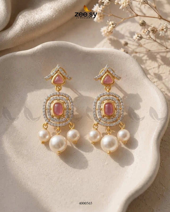 Gleam Pearl Zircon Earrings Earrings - Zeesy Jewellery Pakistan | Premium Artificial & Imitation Jewellery