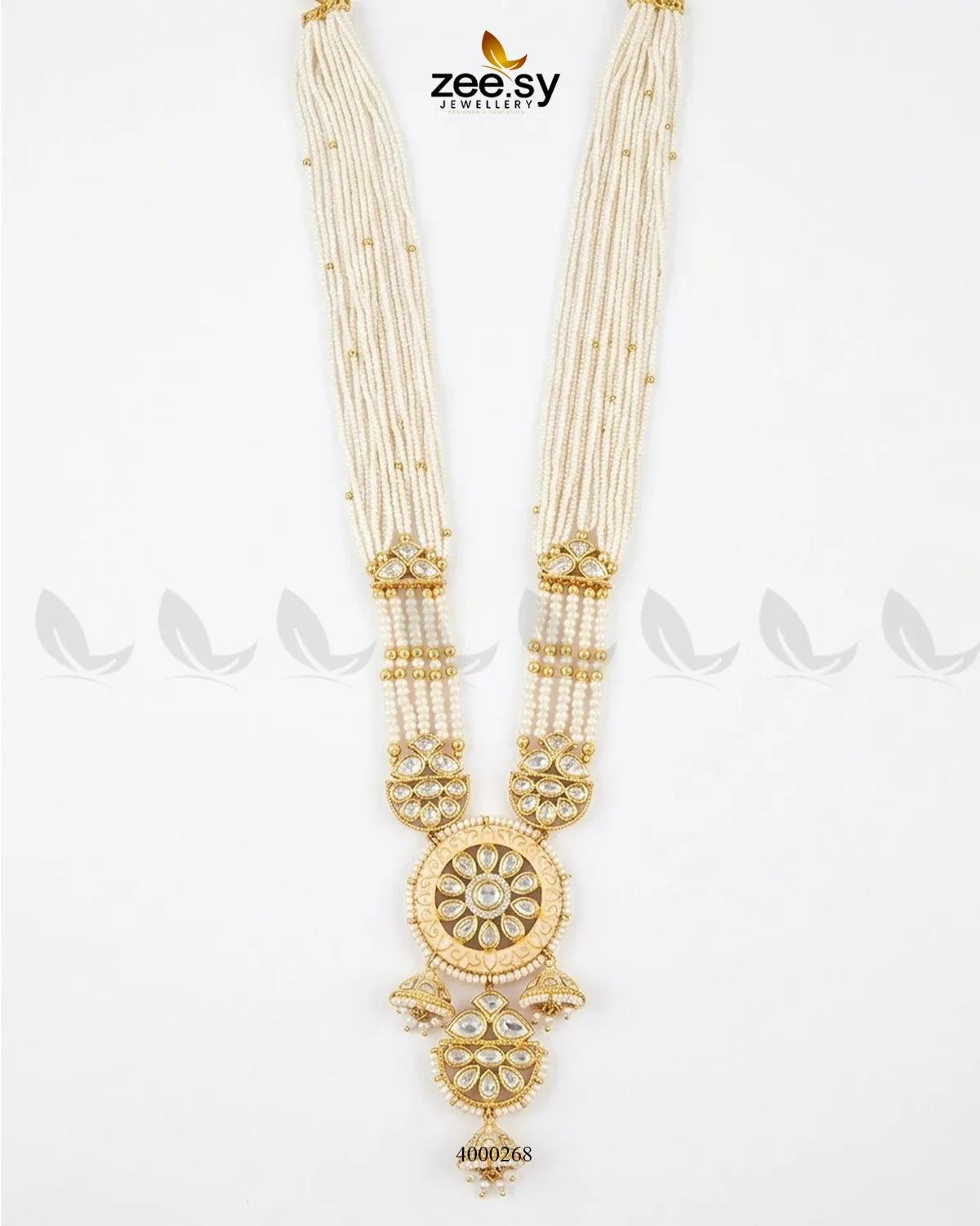 Elegant RHS09 Gleam beaded pearl malla necklace with intricate design and lustrous pearls, perfect for traditional or special occasions.