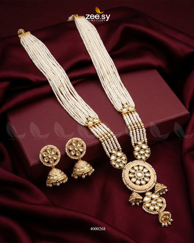Beaded pearl malla necklace from RHS09 Gleam Beaded Pearl Malla Set, showcasing intricate pearl detailing and elegant design.
