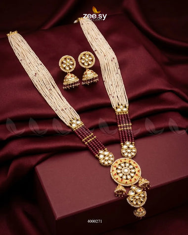 Beaded pearl malla necklace from RHS09 Gleam Beaded Pearl Malla Set featuring intricate pearl and bead design.