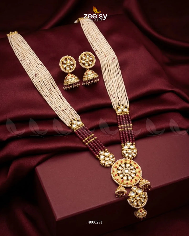 Beaded pearl malla necklace from RHS09 Gleam Beaded Pearl Malla Set featuring intricate pearl and bead design.