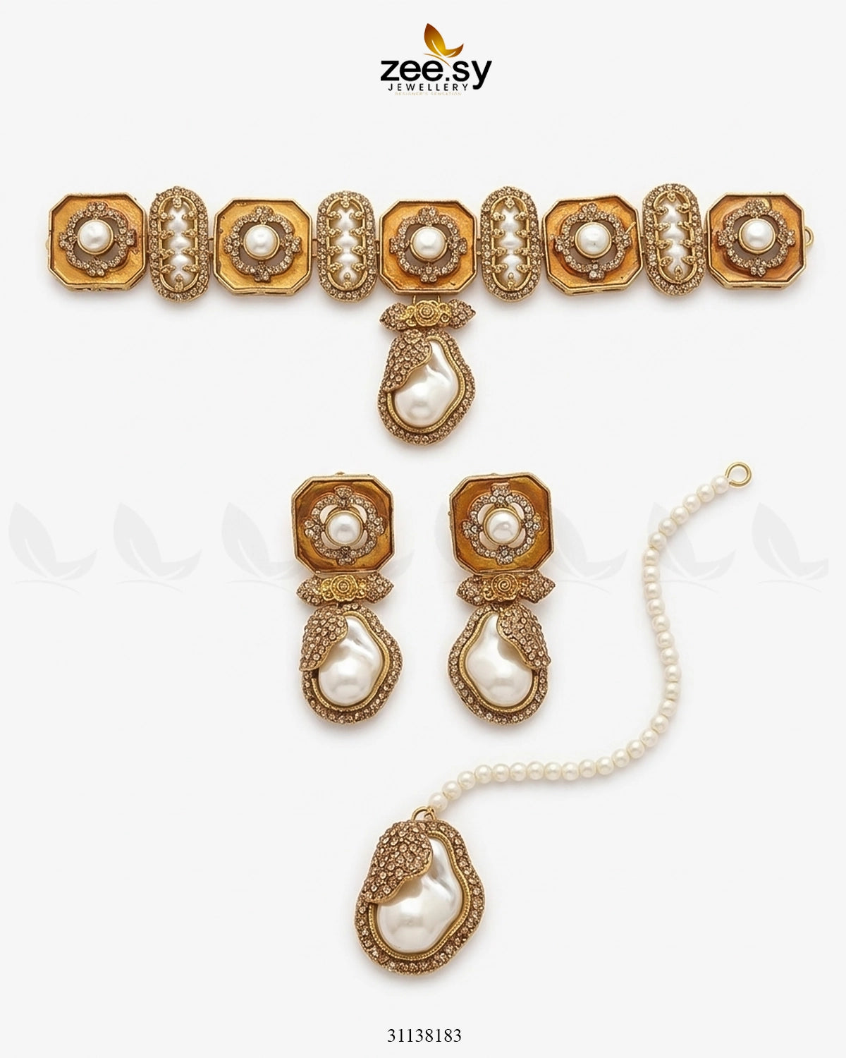 Glow Baroque Pearl Choker Set Champagne choker - Zeesy Jewellery Pakistan | Premium Artificial & Imitation Jewellery