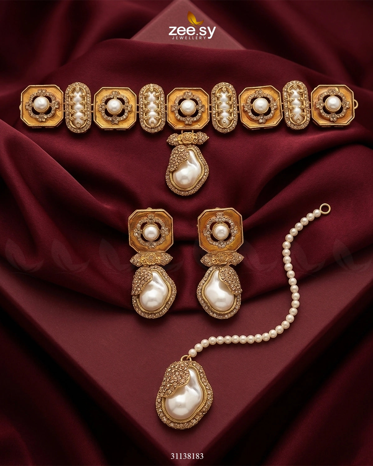 Glow Baroque Pearl Choker Set choker - Zeesy Jewellery Pakistan | Premium Artificial & Imitation Jewellery