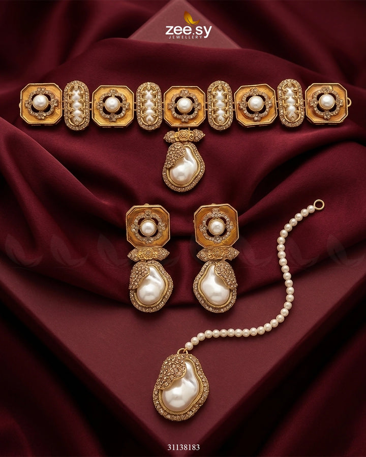 Glow Baroque Pearl Choker Set choker - Zeesy Jewellery Pakistan | Premium Artificial & Imitation Jewellery
