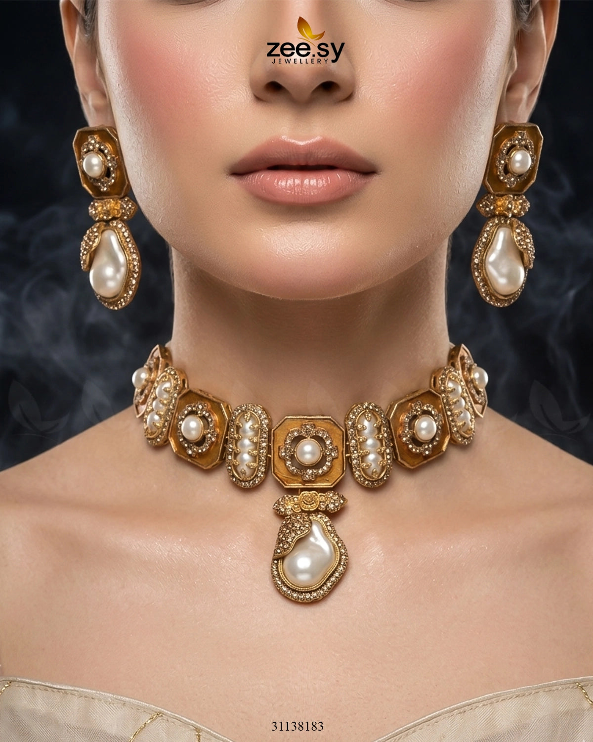 Glow Baroque Pearl Choker Set choker - Zeesy Jewellery Pakistan | Premium Artificial & Imitation Jewellery