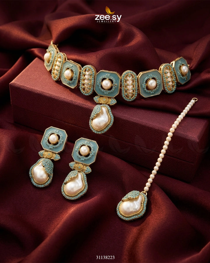 Glow Baroque Pearl Choker Set choker - Zeesy Jewellery Pakistan | Premium Artificial & Imitation Jewellery