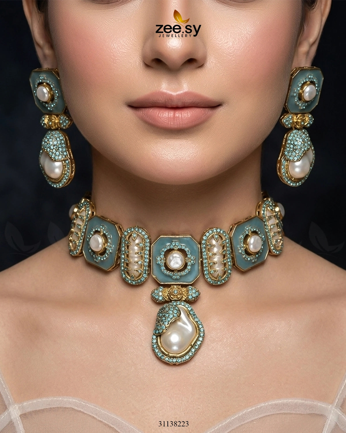 Glow Baroque Pearl Choker Set choker - Zeesy Jewellery Pakistan | Premium Artificial & Imitation Jewellery