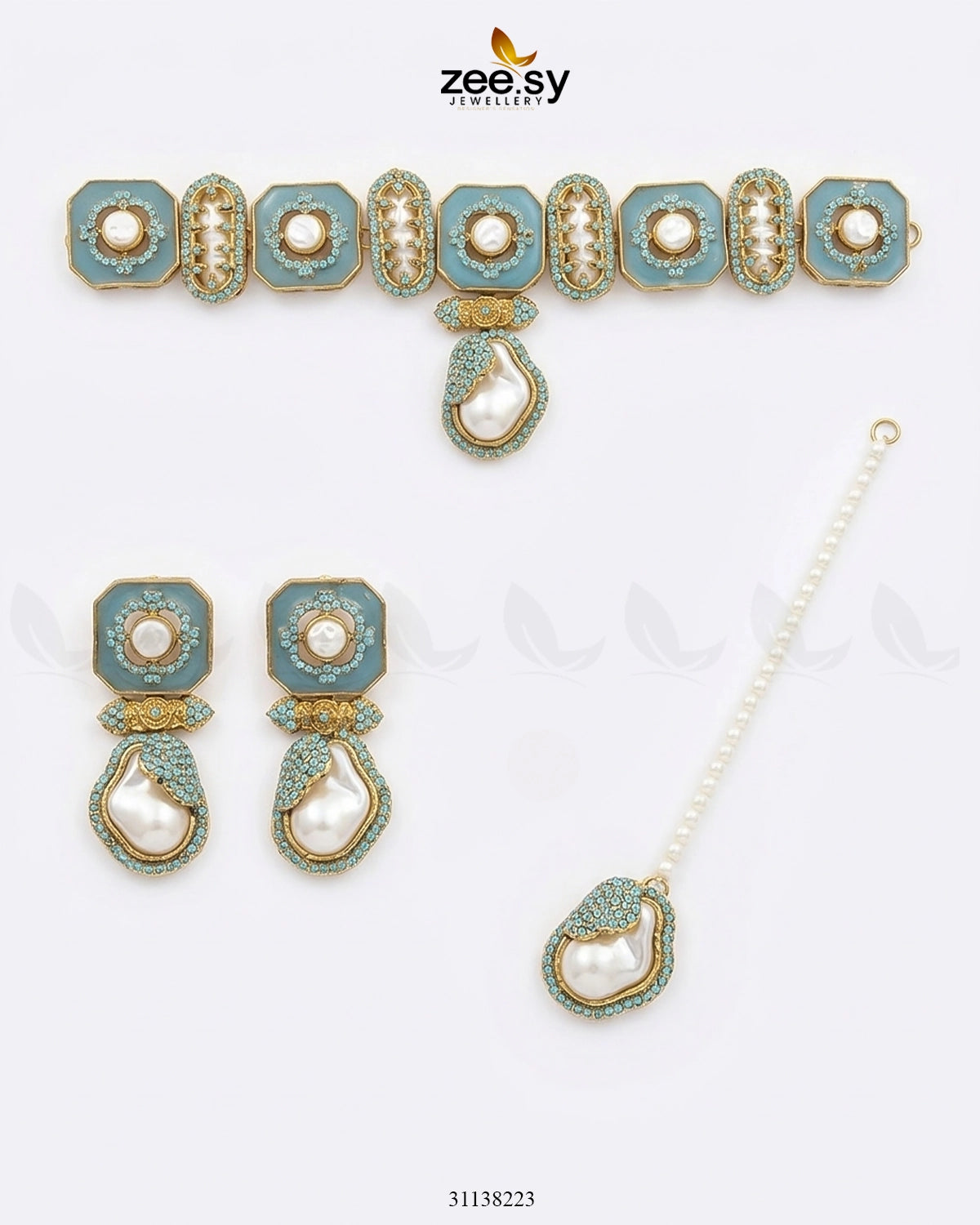 Glow Baroque Pearl Choker Set Green choker - Zeesy Jewellery Pakistan | Premium Artificial & Imitation Jewellery
