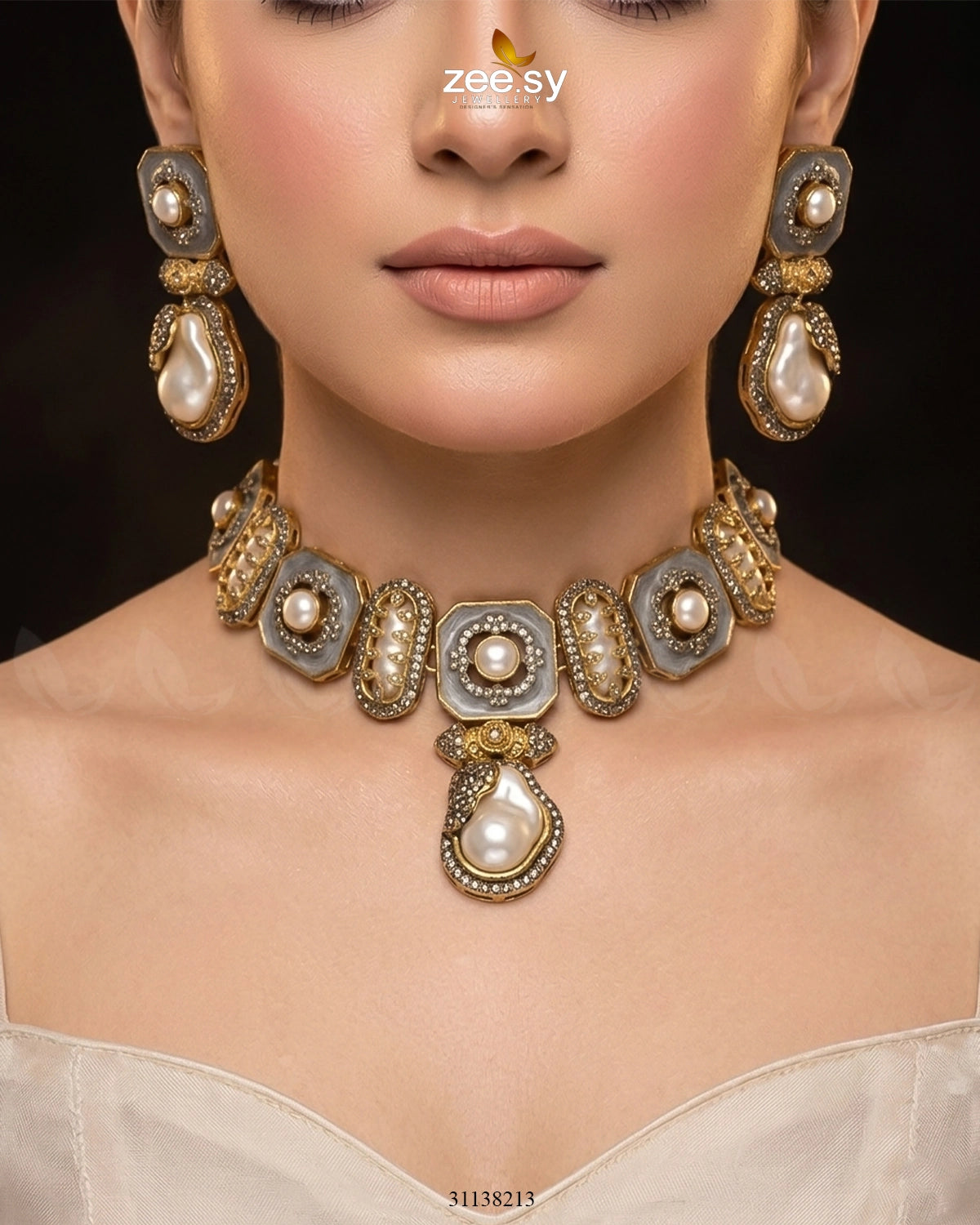 Glow Baroque Pearl Choker Set choker - Zeesy Jewellery Pakistan | Premium Artificial & Imitation Jewellery