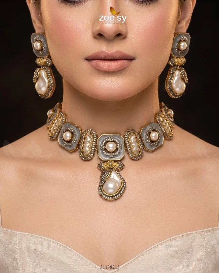 Glow Baroque Pearl Choker Set choker - Zeesy Jewellery Pakistan | Premium Artificial & Imitation Jewellery