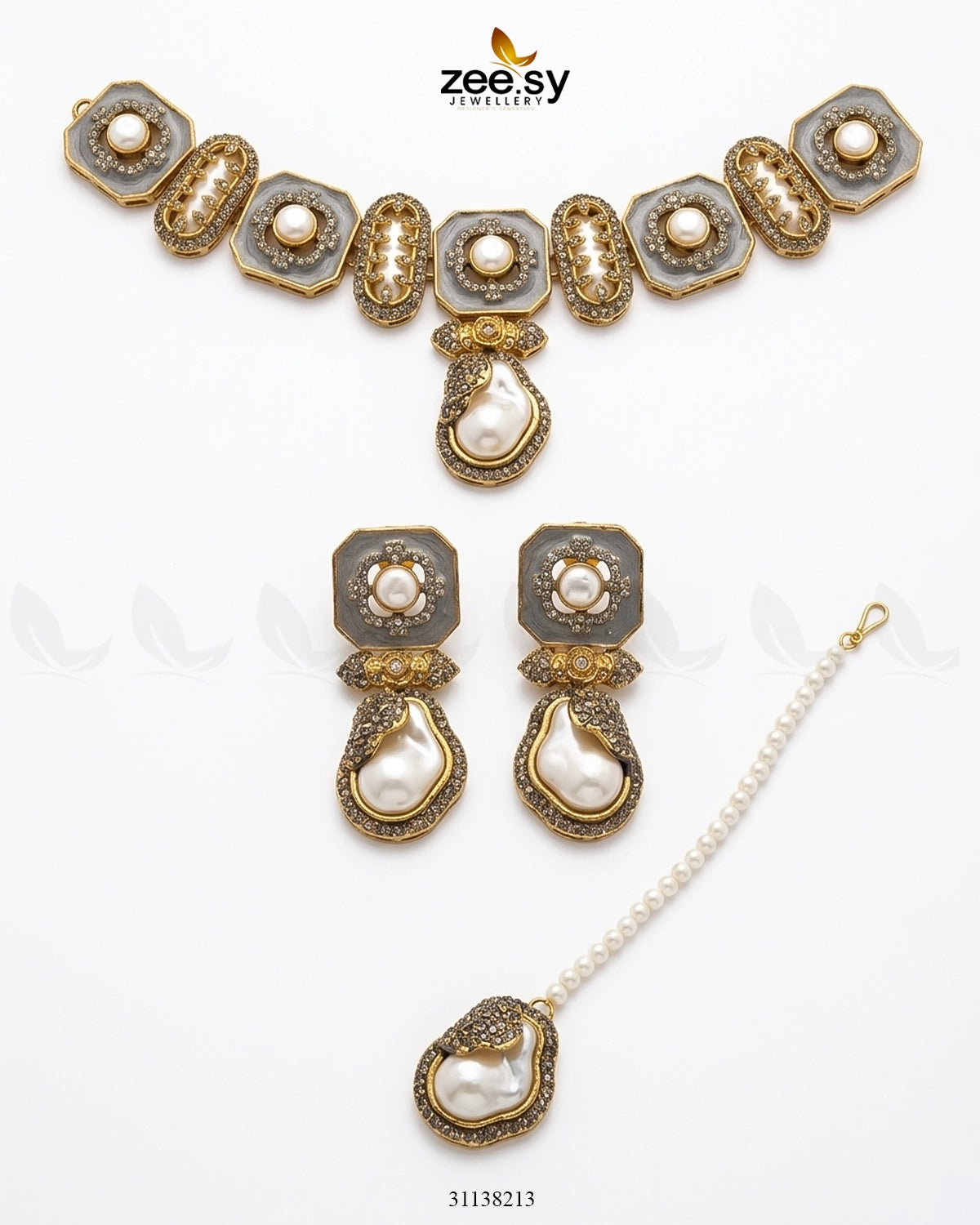 Glow Baroque Pearl Choker Set Gray choker - Zeesy Jewellery Pakistan | Premium Artificial & Imitation Jewellery