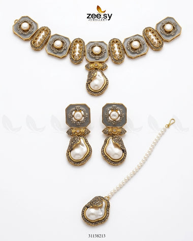 Glow Baroque Pearl Choker Set Gray choker - Zeesy Jewellery Pakistan | Premium Artificial & Imitation Jewellery