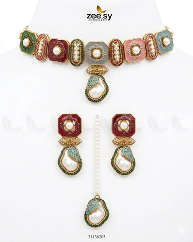 Glow Baroque Pearl Choker Set Multi choker - Zeesy Jewellery Pakistan | Premium Artificial & Imitation Jewellery