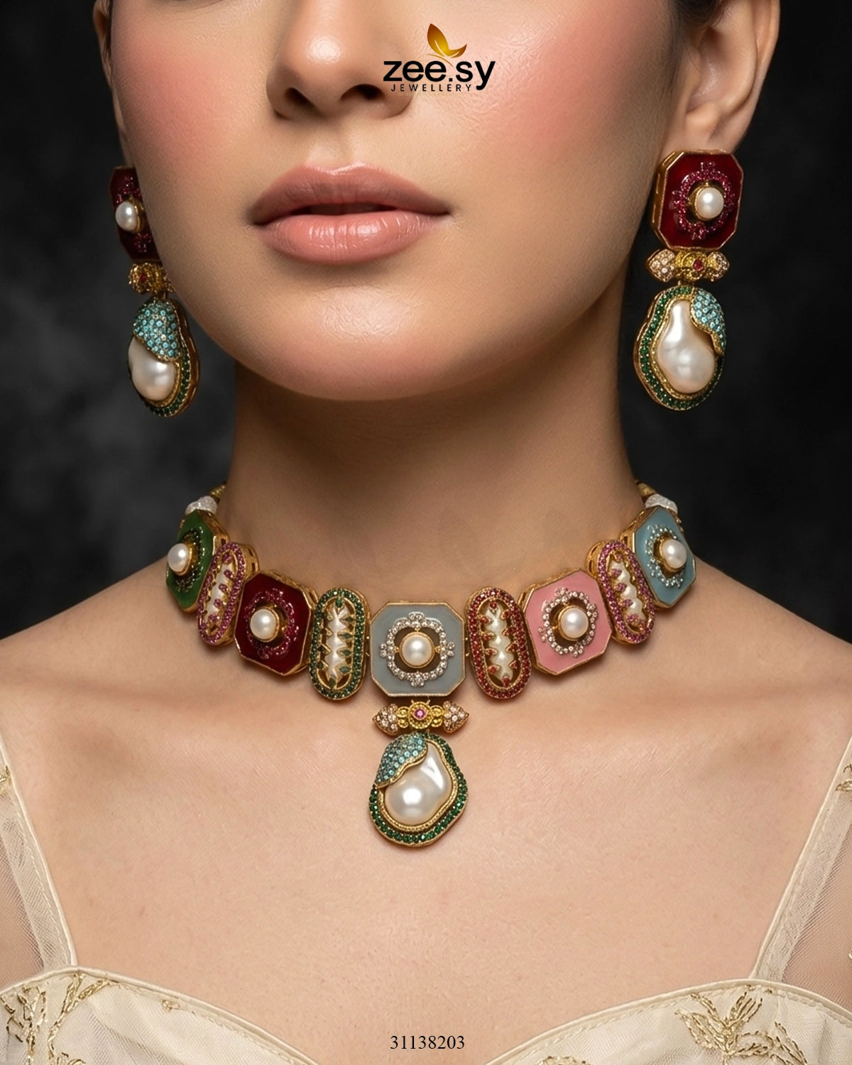 Glow Baroque Pearl Choker Set choker - Zeesy Jewellery Pakistan | Premium Artificial & Imitation Jewellery