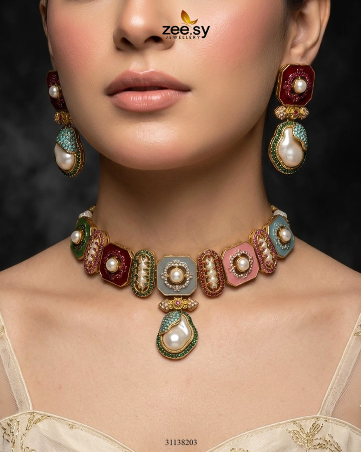 Glow Baroque Pearl Choker Set choker - Zeesy Jewellery Pakistan | Premium Artificial & Imitation Jewellery