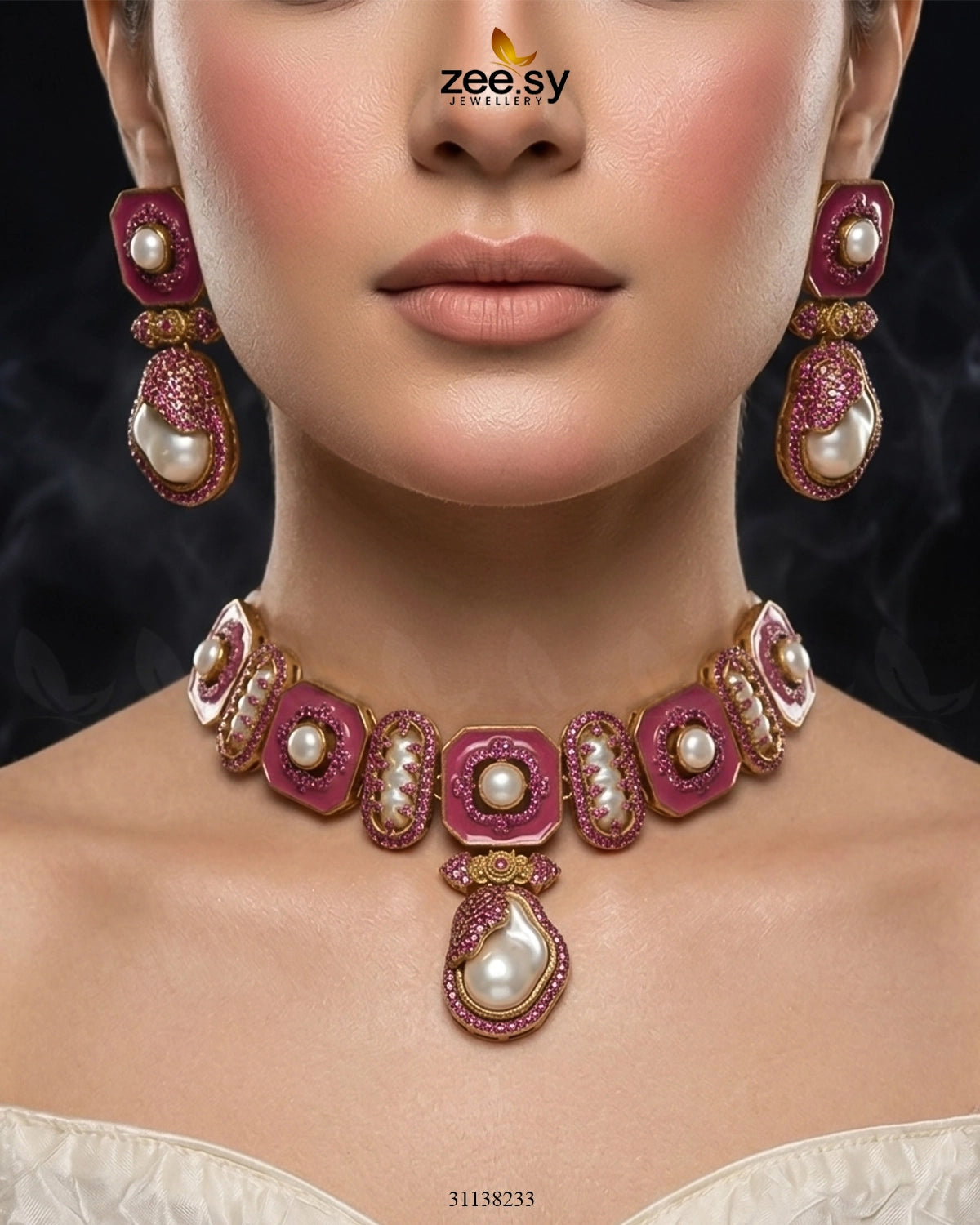 Glow Baroque Pearl Choker Set choker - Zeesy Jewellery Pakistan | Premium Artificial & Imitation Jewellery