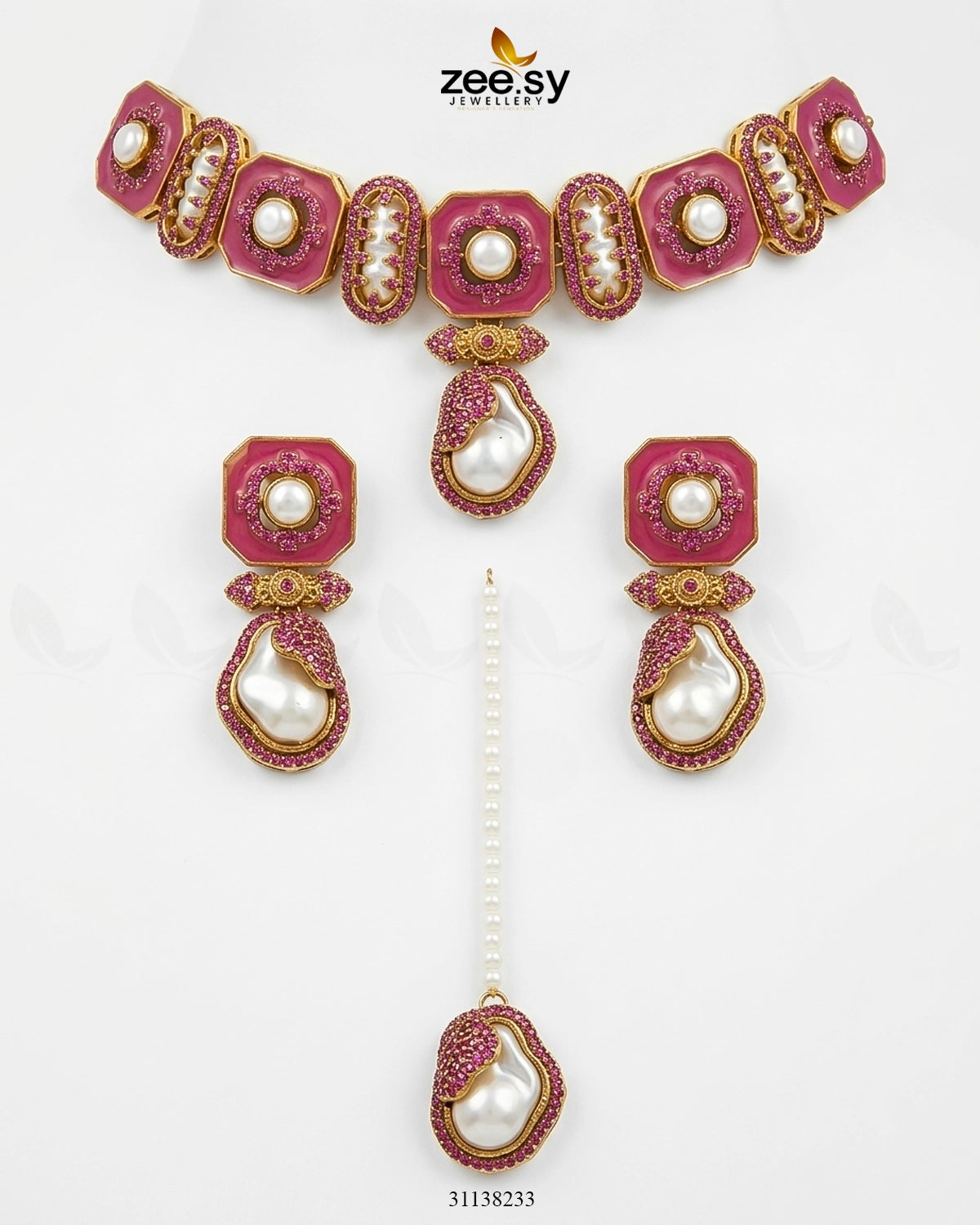 Glow Baroque Pearl Choker Set Pink choker - Zeesy Jewellery Pakistan | Premium Artificial & Imitation Jewellery