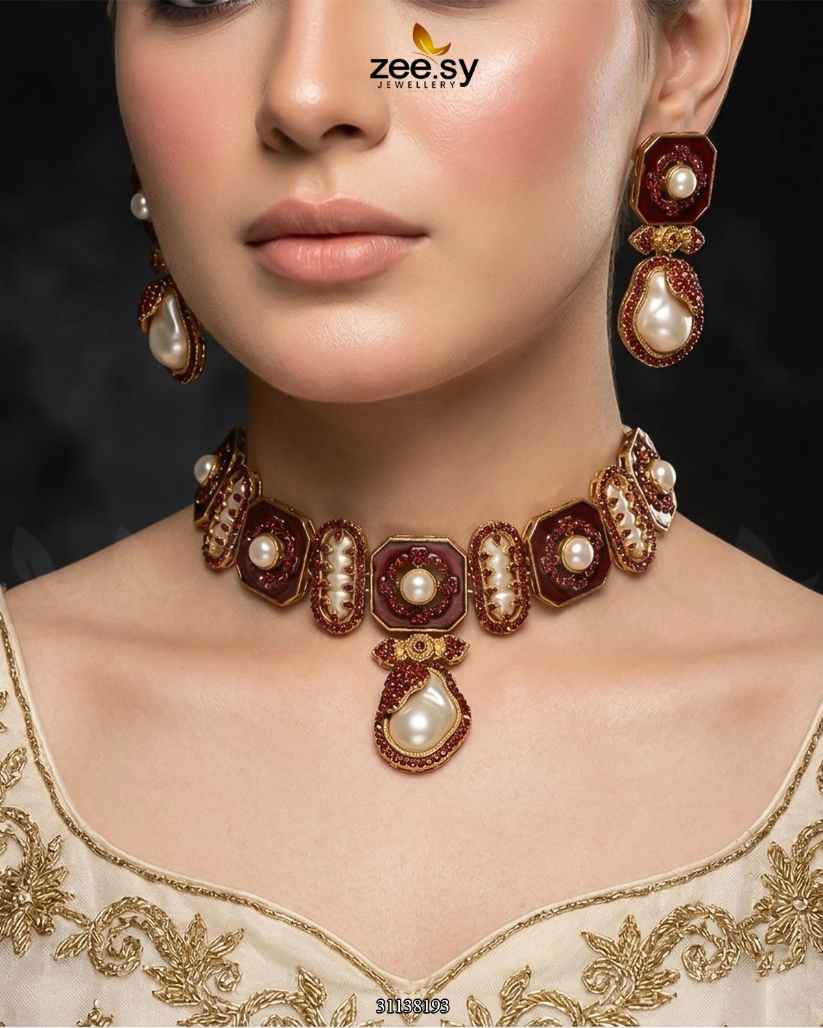 Glow Baroque Pearl Choker Set choker - Zeesy Jewellery Pakistan | Premium Artificial & Imitation Jewellery