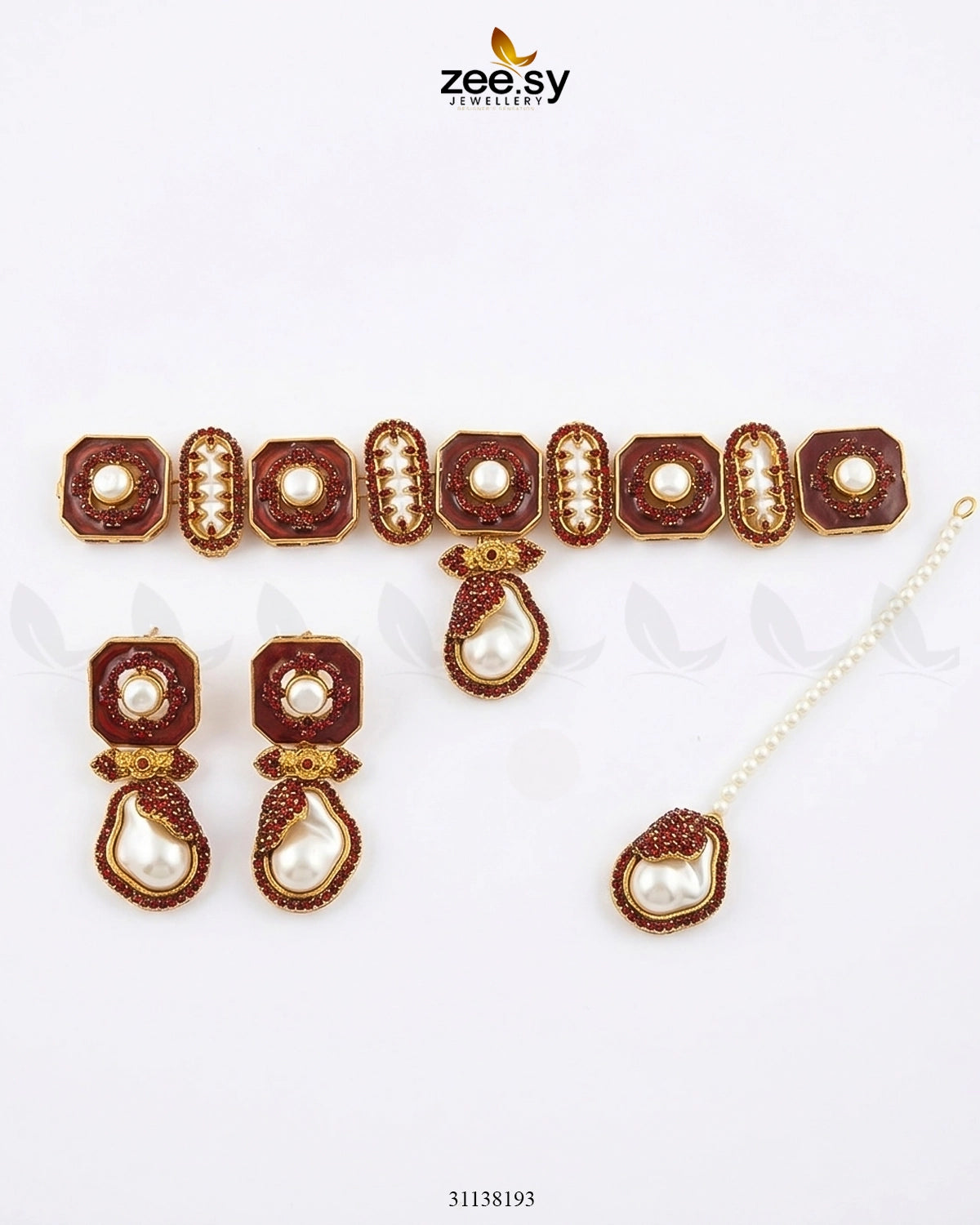 Glow Baroque Pearl Choker Set Red choker - Zeesy Jewellery Pakistan | Premium Artificial & Imitation Jewellery