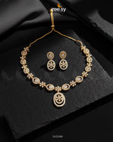 Dainty Oval Floral Necklace Set Golden - Zeesy Jewellery