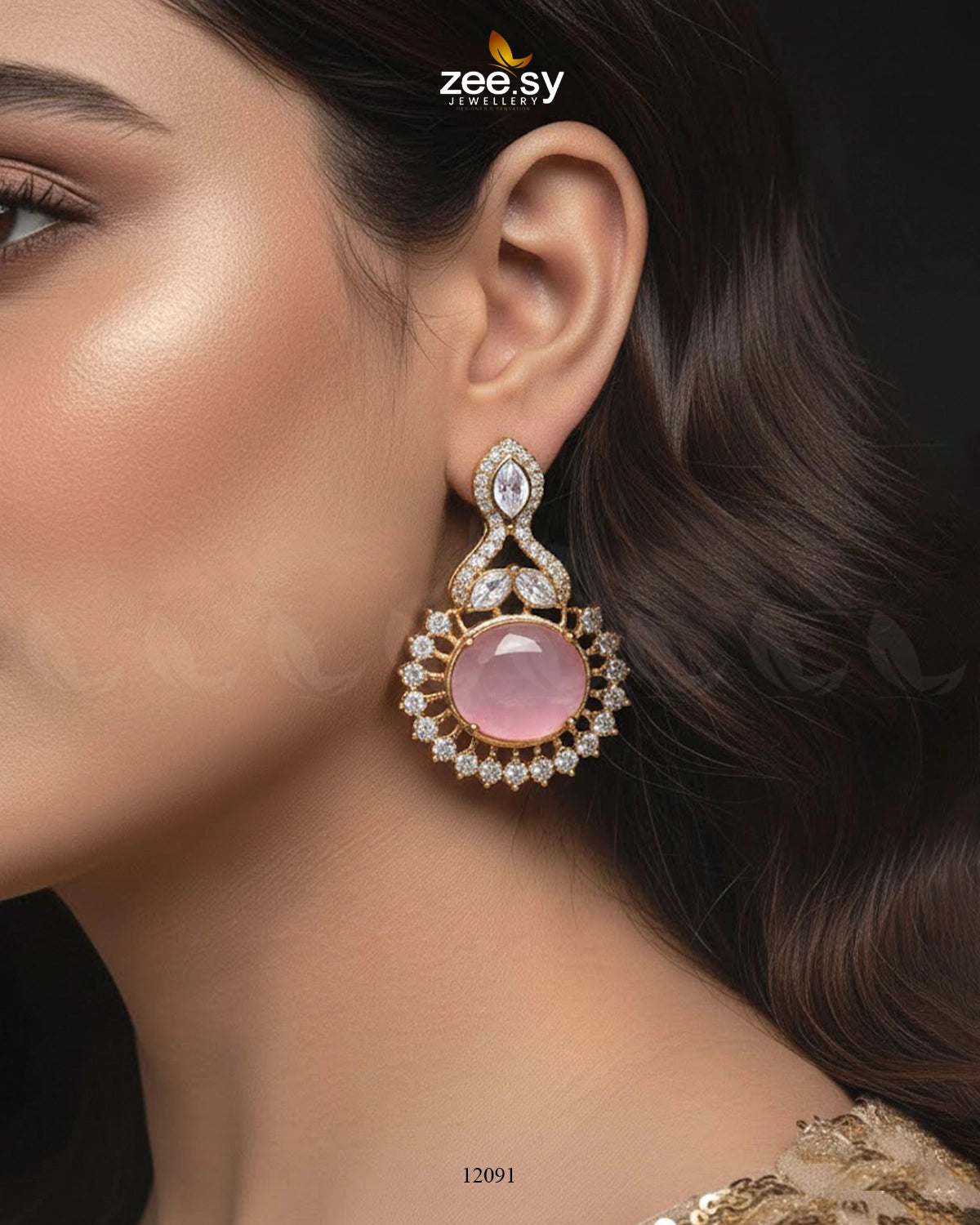 Golden Aaina-e-Dil Earrings - Zeesy Jewellery