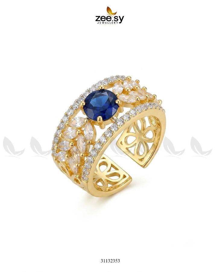 Golden Bloom Leaf Stone Ring Finger Ring - Zeesy Jewellery Pakistan | Premium Artificial & Imitation Jewellery
