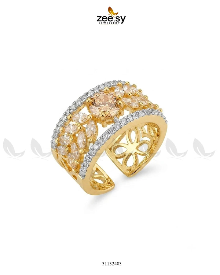 Golden Bloom Leaf Stone Ring Finger Ring - Zeesy Jewellery Pakistan | Premium Artificial & Imitation Jewellery