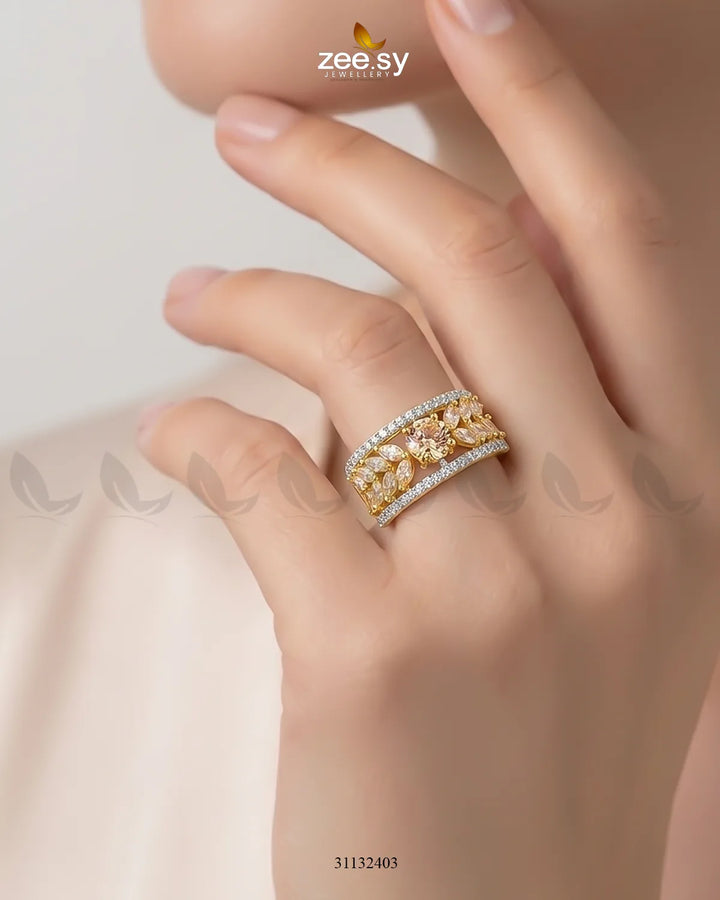 Golden Bloom Leaf Stone Ring Finger Ring - Zeesy Jewellery Pakistan | Premium Artificial & Imitation Jewellery