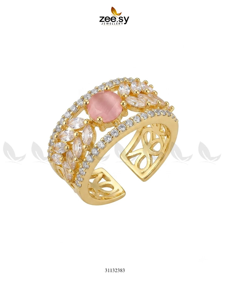 Golden Bloom Leaf Stone Ring Finger Ring - Zeesy Jewellery Pakistan | Premium Artificial & Imitation Jewellery
