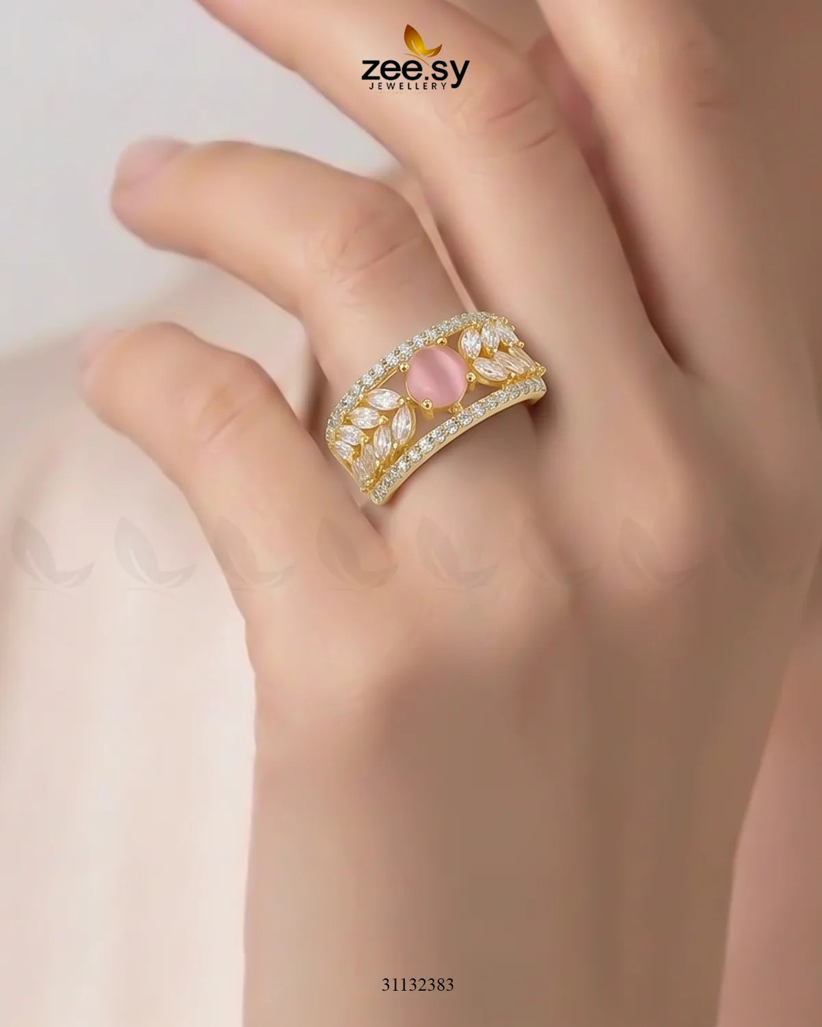 Golden Bloom Leaf Stone Ring Finger Ring - Zeesy Jewellery Pakistan | Premium Artificial & Imitation Jewellery