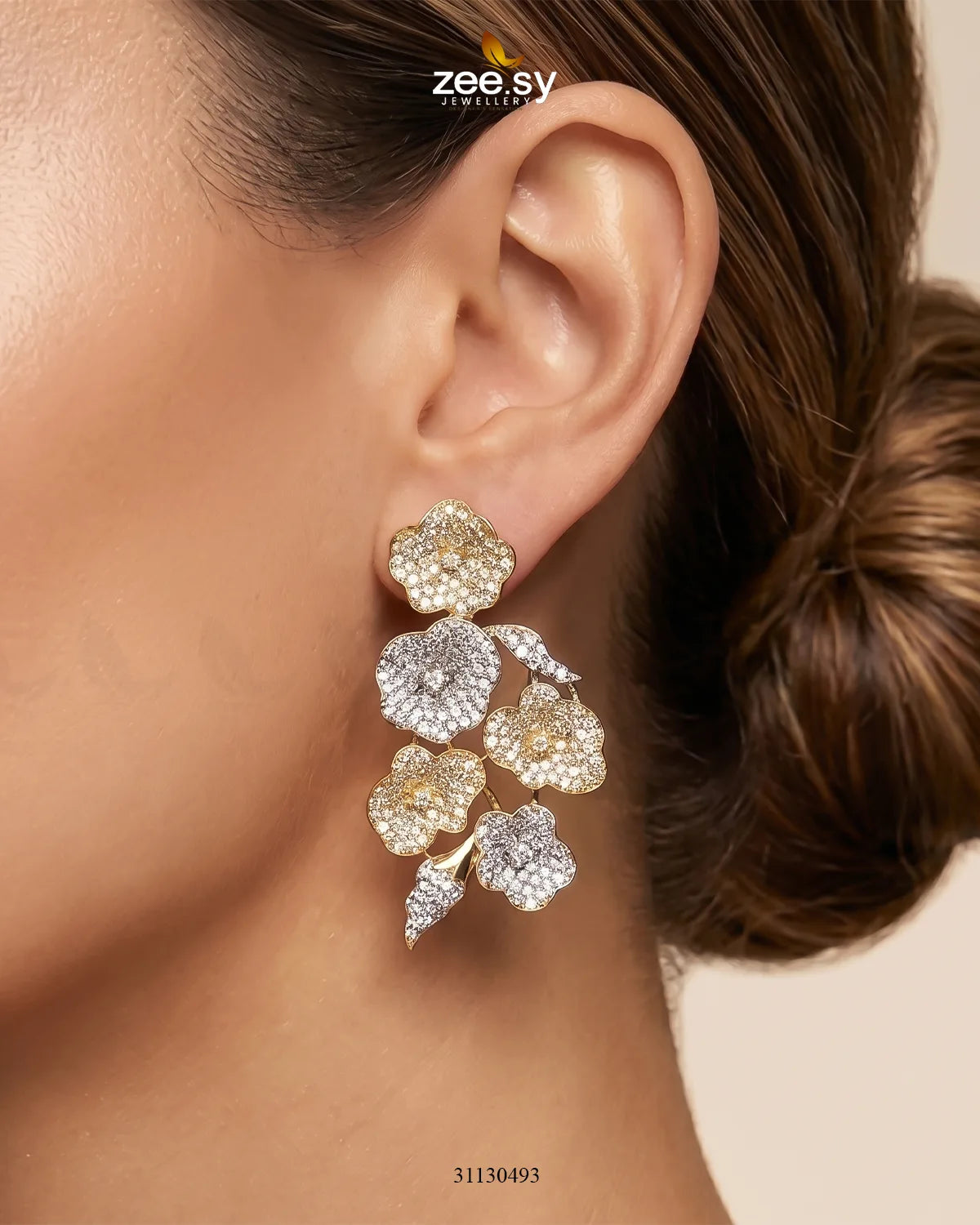 Golden Blossom Cluster Pave Earrings Earrings - Zeesy Jewellery Pakistan | Premium Artificial & Imitation Jewellery