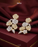 Golden Blossom Cluster Pave Earrings Golden White Earrings - Zeesy Jewellery Pakistan | Premium Artificial & Imitation Jewellery