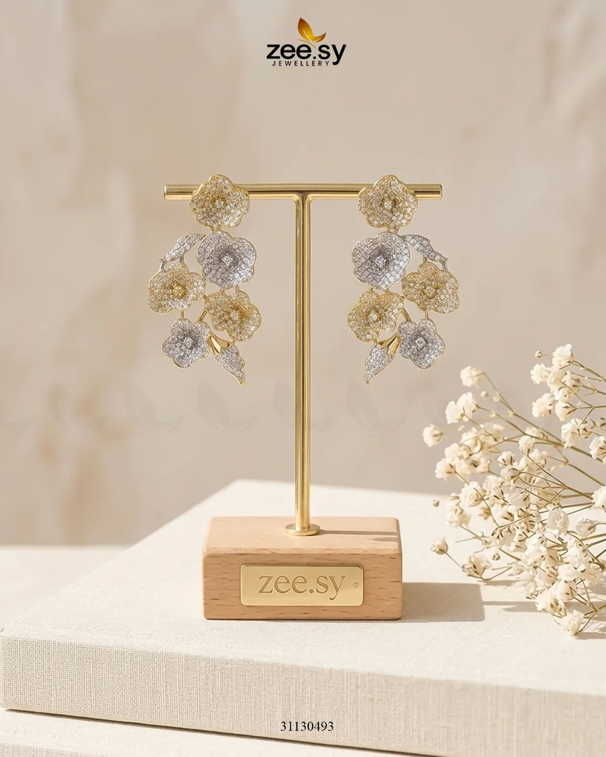 Golden Blossom Cluster Pave Earrings Earrings - Zeesy Jewellery Pakistan | Premium Artificial & Imitation Jewellery