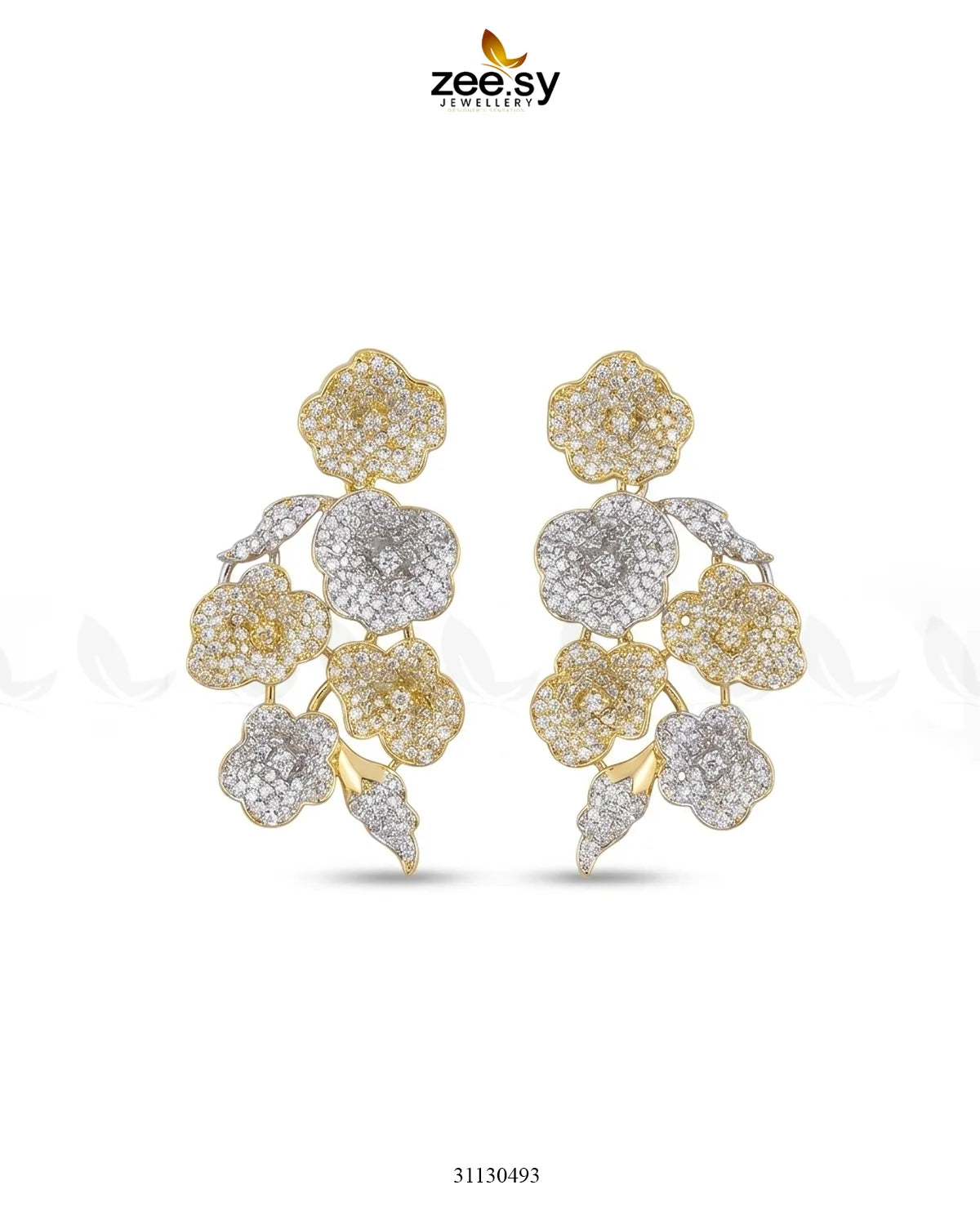 Golden Blossom Cluster Pave Earrings Earrings - Zeesy Jewellery Pakistan | Premium Artificial & Imitation Jewellery