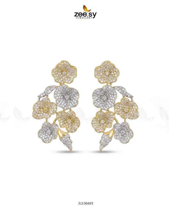 Golden Blossom Cluster Pave Earrings Earrings - Zeesy Jewellery Pakistan | Premium Artificial & Imitation Jewellery