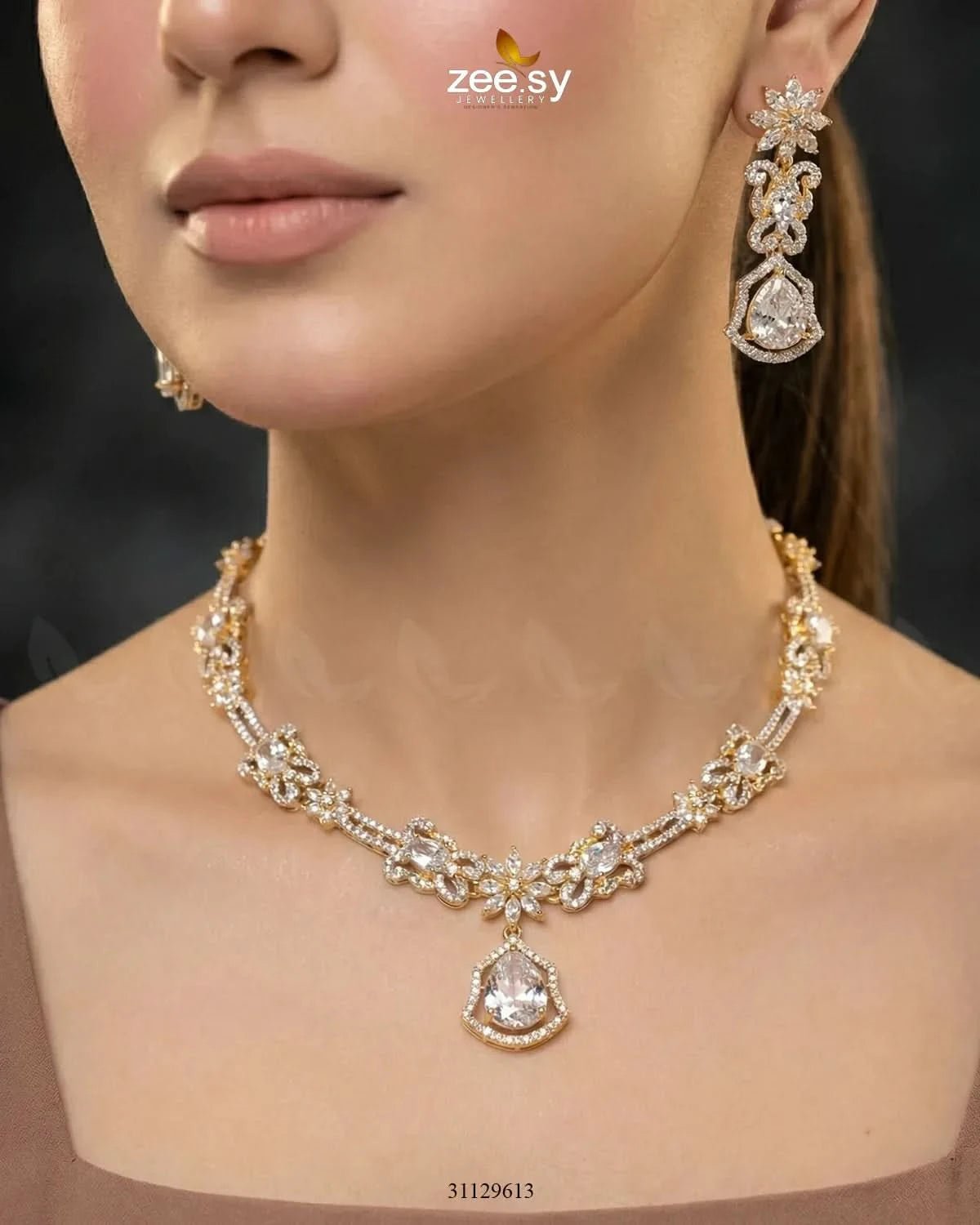 Golden Cocktail Stone Necklace Set - Zeesy.pk
