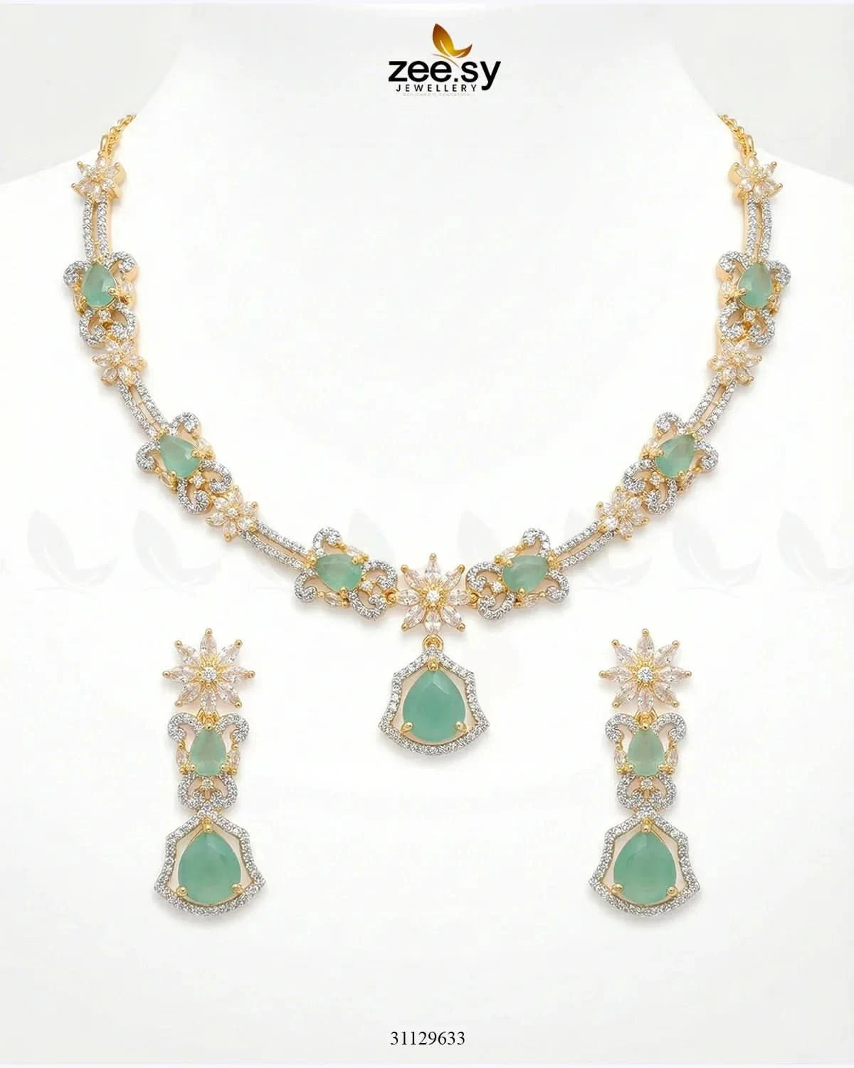 Golden Cocktail Stone Necklace Set - Zeesy.pk