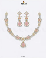 Golden Cocktail Stone Necklace Set - Zeesy.pk
