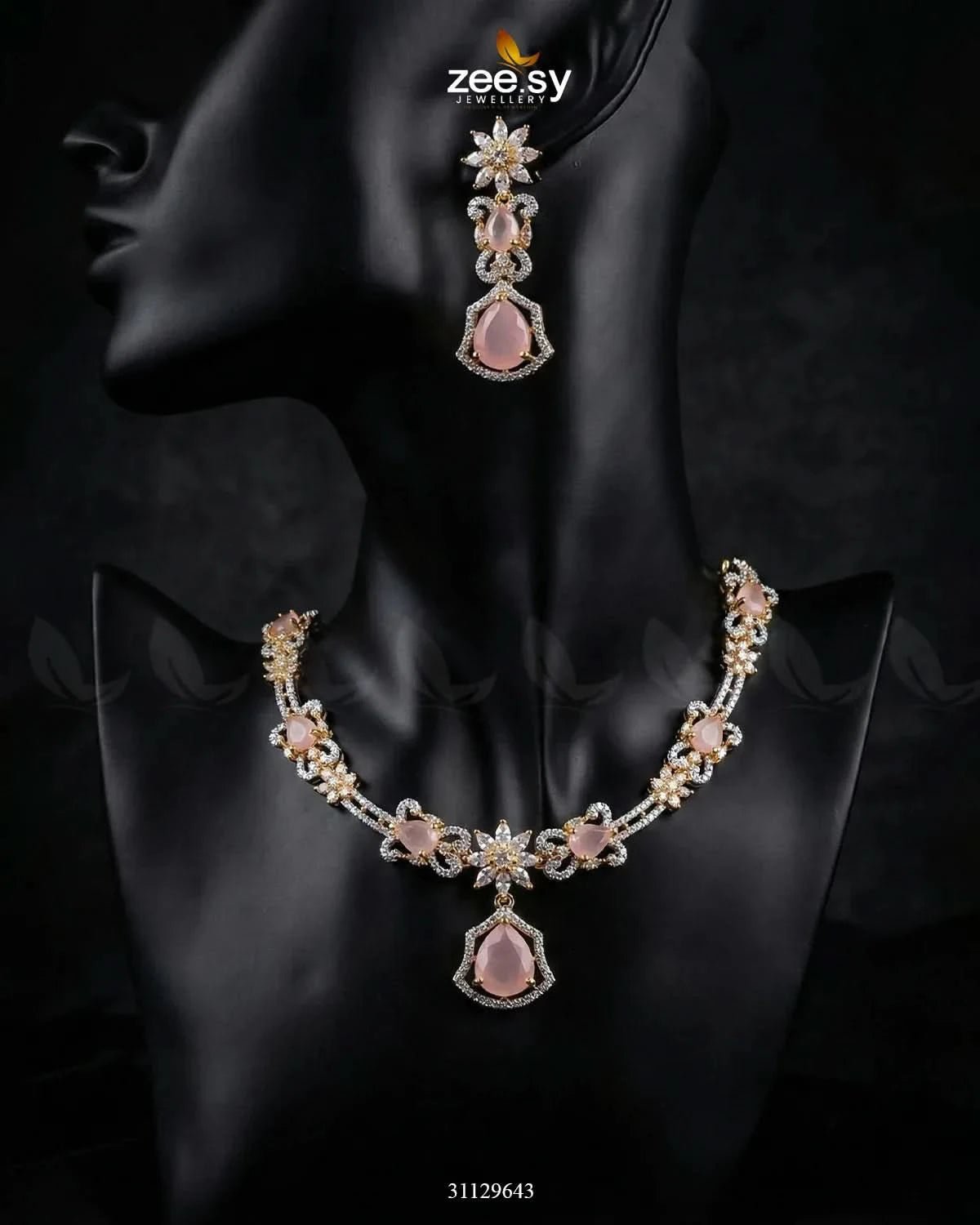 Golden Cocktail Stone Necklace Set - Zeesy.pk