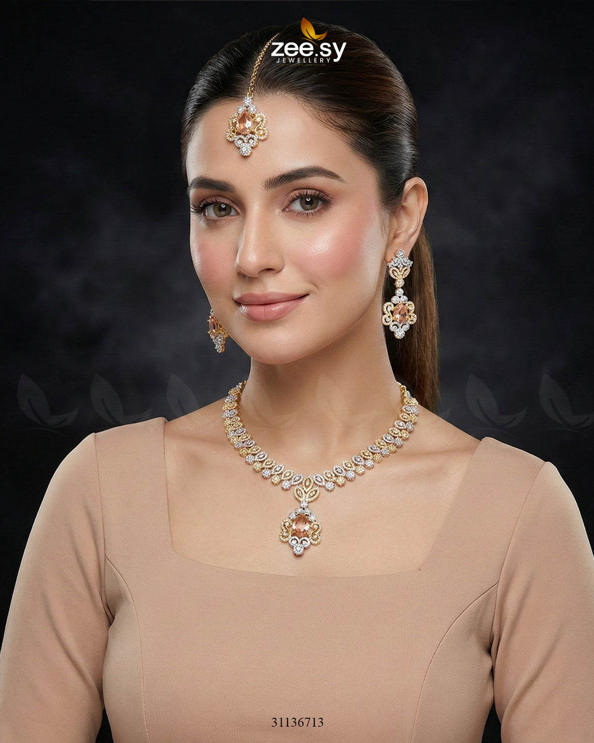 Golden Crystal Pave Necklace Set