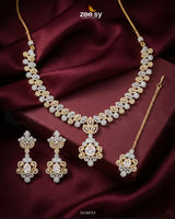 Golden Crystal Pave Necklace Set