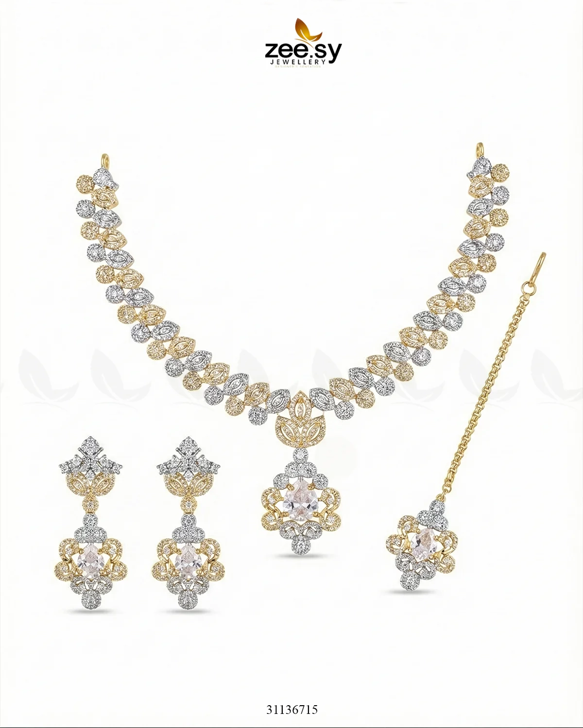 Golden Crystal Pave Necklace Set