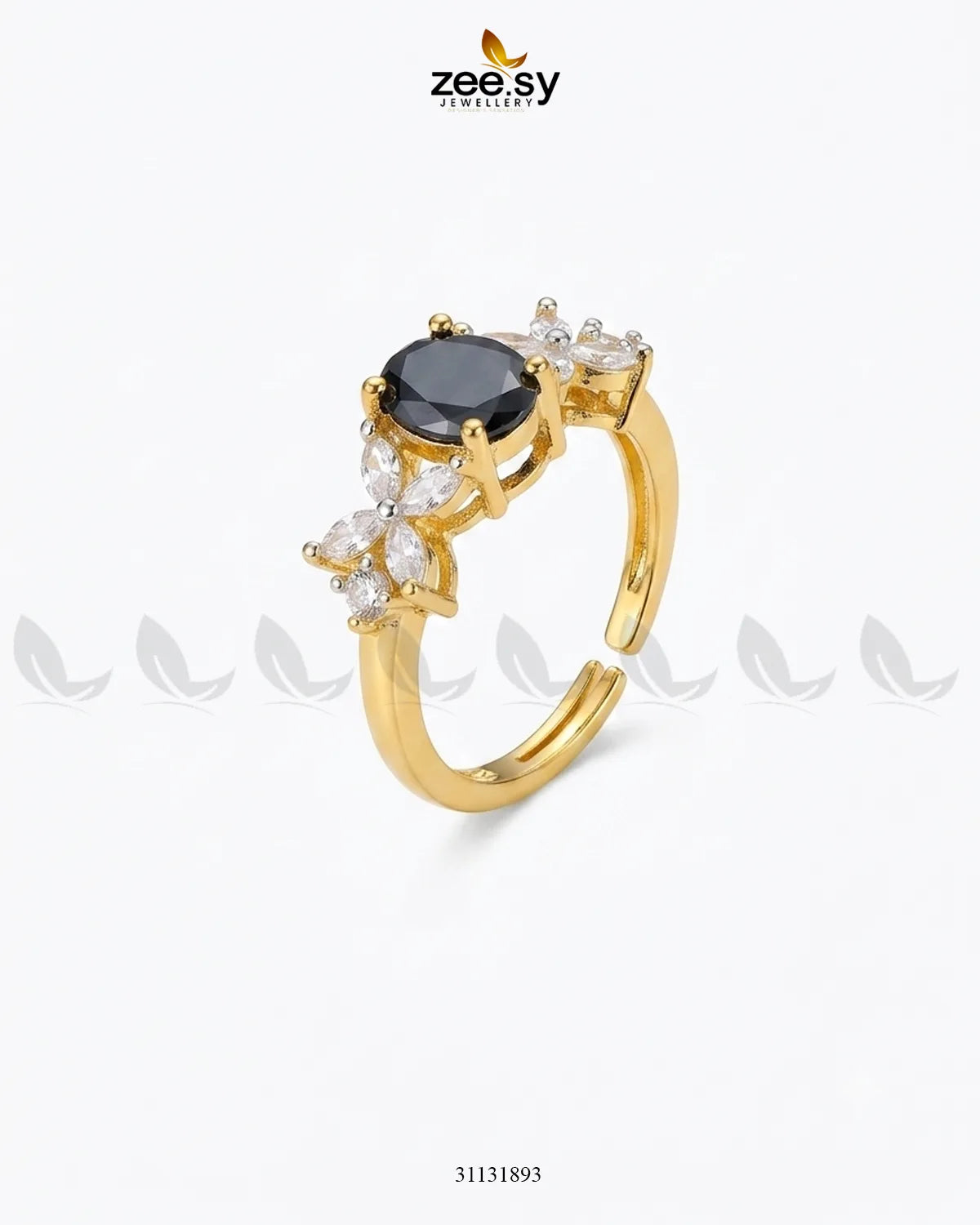 Golden Floral Central Gemstone Ring