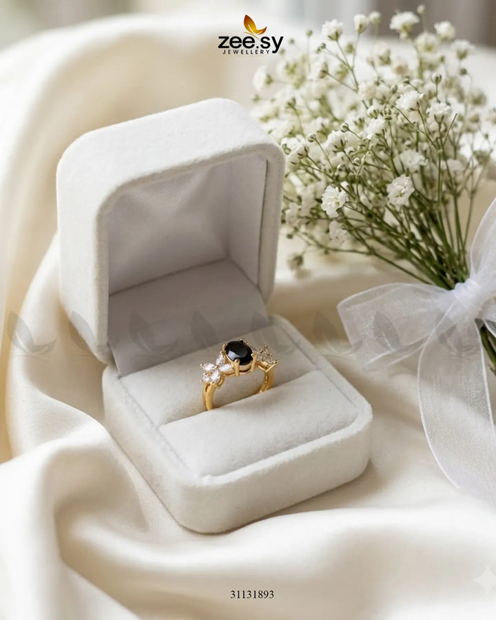 Golden Floral Central Gemstone Ring