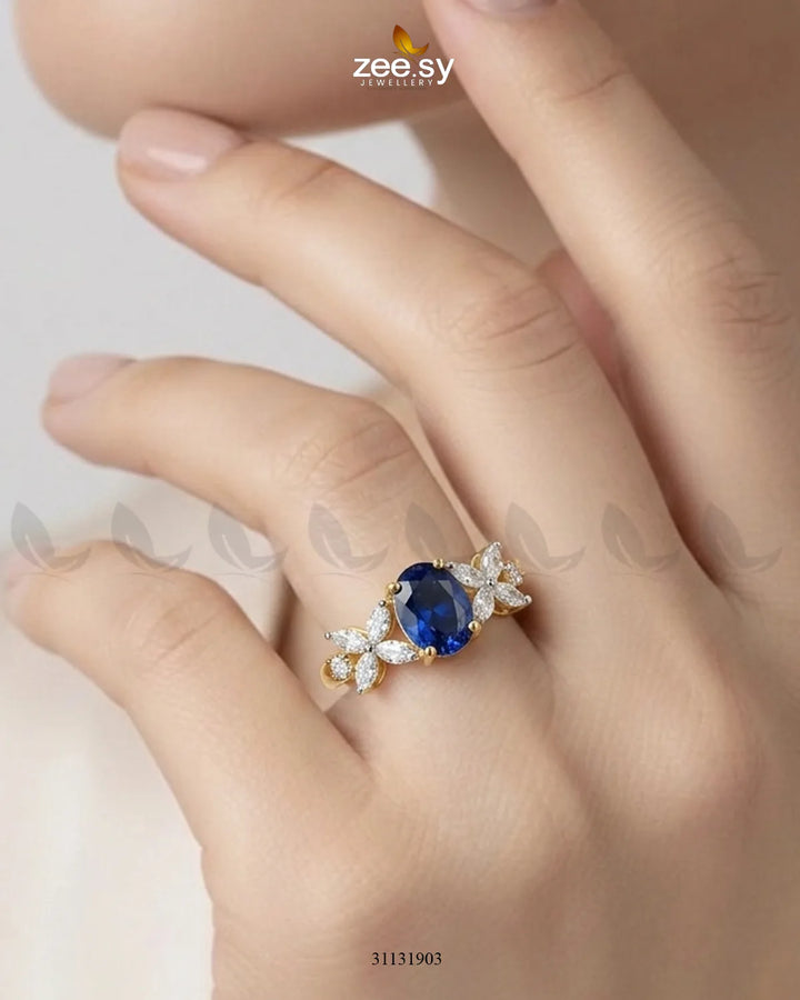 Golden Floral Central Gemstone Ring