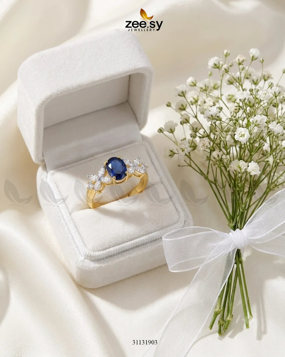 Golden Floral Central Gemstone Ring